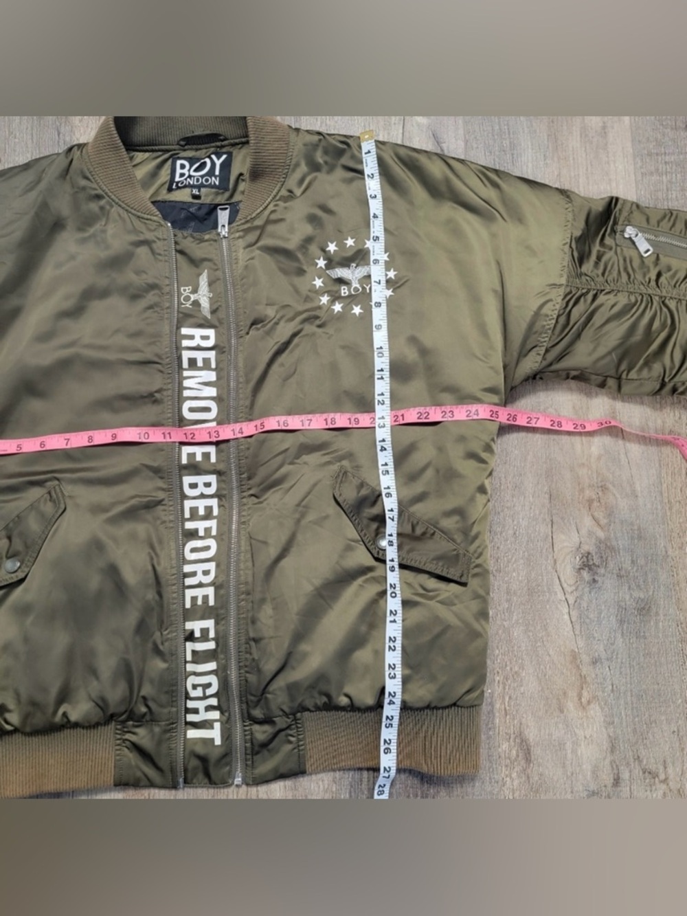 Boy London Jacket Bomber Flight Mens XL Full Zip Graphic Logo Dark Olive - Picture 5 of 7